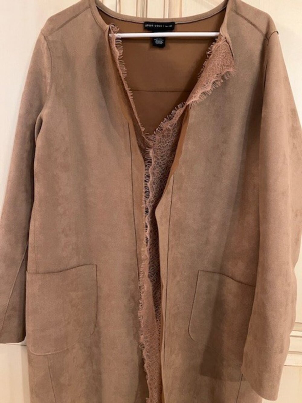 Faux Suede Lace Trim Duster Coat